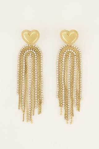 Koop gold My Jewelery Heart earrings with rhinestone tassels