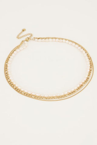 Koop gold My Jewelery Triple necklace with pearls
