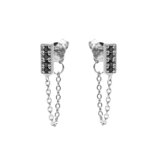 Koop silver Karma Chain earring Black Zirconia Rectangle