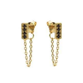 Koop gold Karma Chain earring Black Zirconia Rectangle