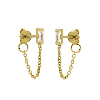 Koop gold Karma Chain Earring White Zirconia Single Square