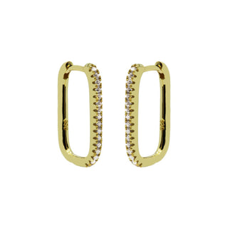 Koop gold Karma Earrings square hoop 1 row rhinestone