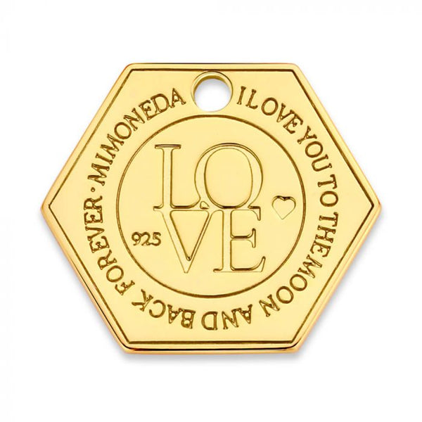 Mi Moneda-MMM LOVE TAG HEXAGON 20MM 925 SILVER GOLD PLATED
