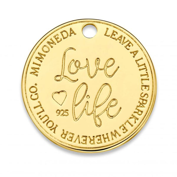 Mi Moneda-MMM LOVE LIFE TAG ROUND DELUXE 20MM 925 SILVER GOLD PLATED WITH SWAROVSKI CRYSTAL