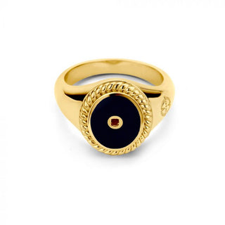 Mi Moneda-MMV ICONS RING OVAL 925 SILVER GOLD PLATED WITH BLACK ENAMEL