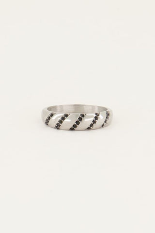 Kaufen silber My Jewellery MOOD Ring mit schrägen schwarzen Steinen 