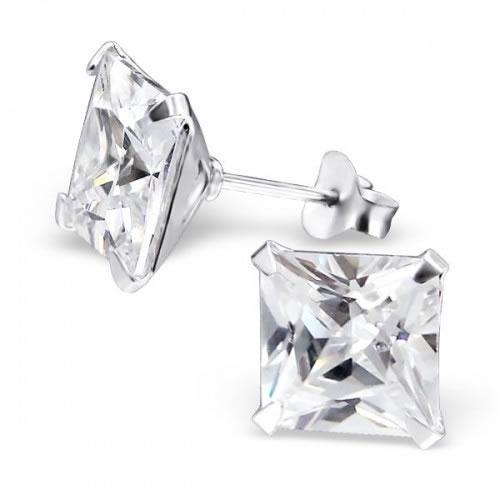 Sterling silver earring square Crystal (LENGTH 3-10MM)