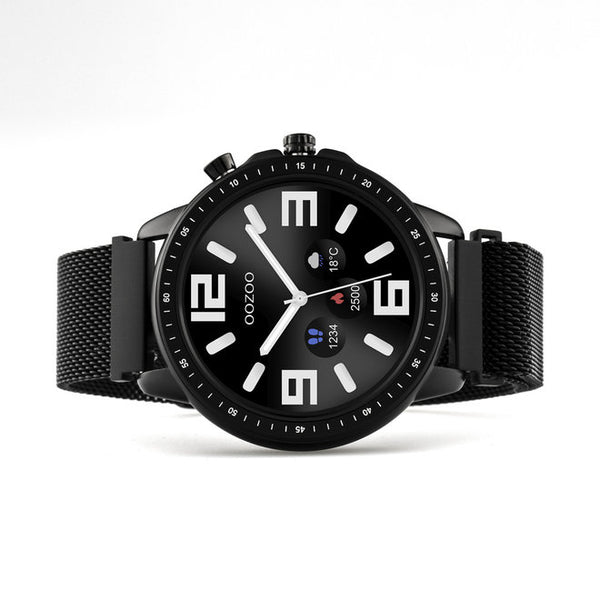 OOZOO Smartwatches – Unisex – Metallgeflechtarmband schwarz mit schwarzem Gehäuse Q00309