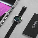 OOZOO Smartwatches – Unisex – Kautschukarmband schwarz mit silbernem Gehäuse Q00300