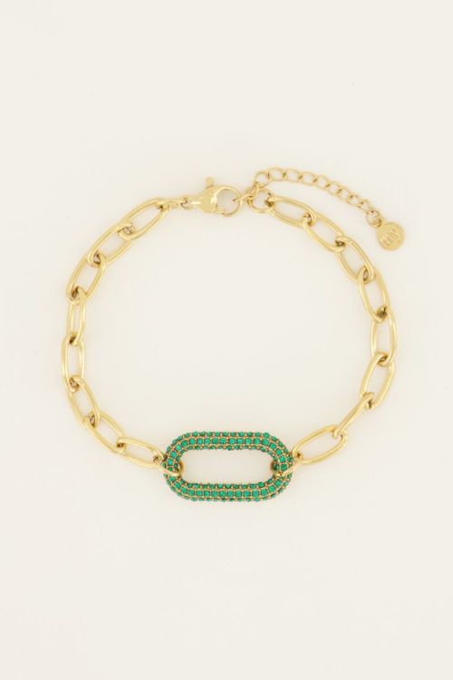 My Jewelery Link bracelet with green rhinestone charm 