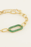 My Jewelery Link bracelet with green rhinestone charm 