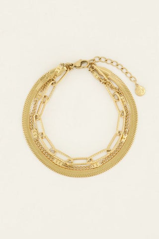 Kopen goud My Jewellery Driedubbele armband grove & platte schakels