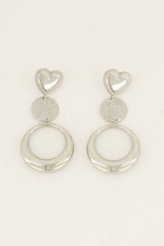 Koop silver My Jewelery Double round statement earrings with heart
