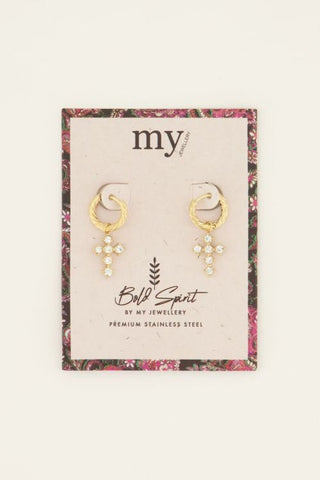 My Jewellery Bold Spirit oorringen met strass kruis