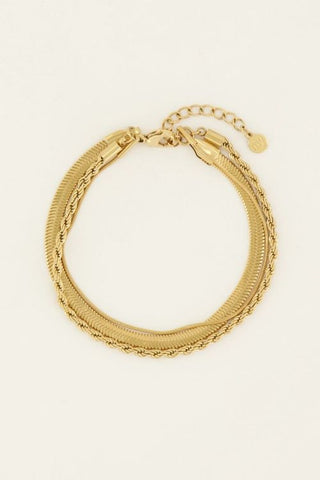 Kopen goud My Jewellery Driedubbele armband gedraaide & platte schakels