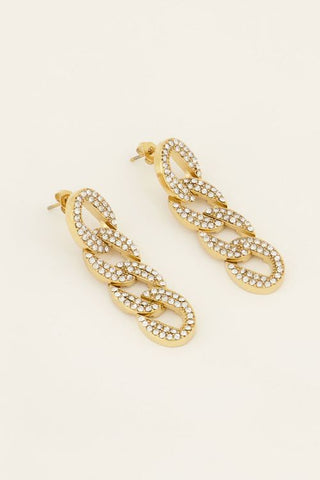 Koop gold My Jewelery Statement earrings with flat links &amp; rhinestones