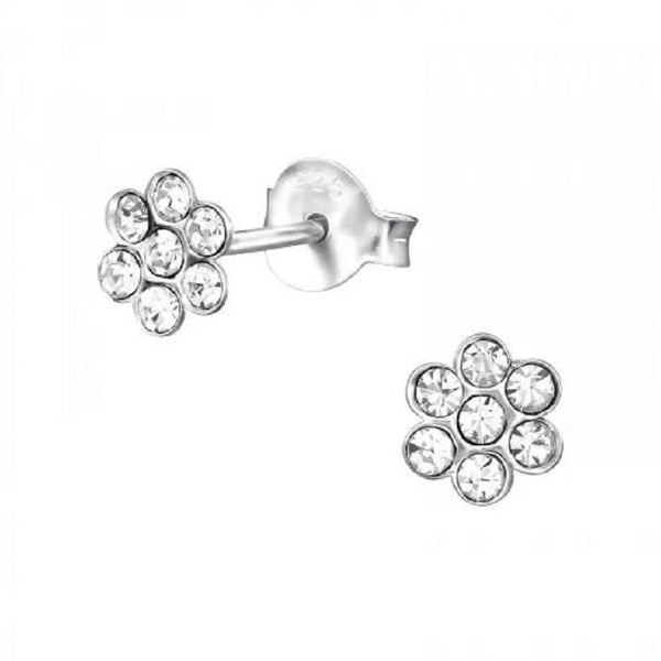 Silver stud earring, flower white stone (3MM)