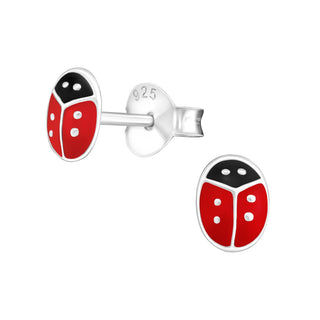 Silver stud earrings, ladybug (3MM)