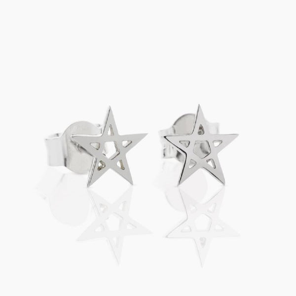 Silver stud earrings, pentagram (3MM)