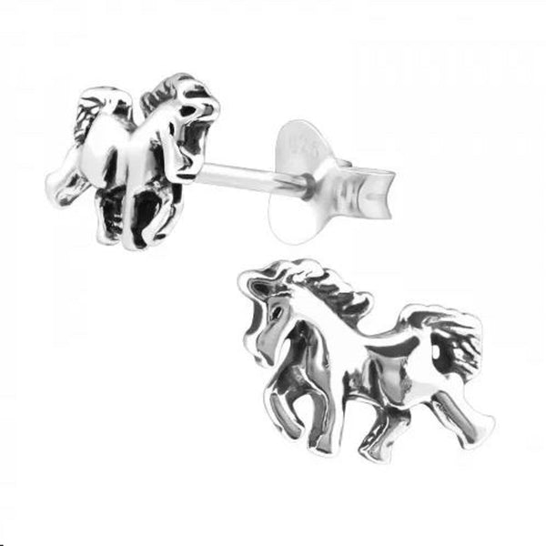 Silver stud earrings, horse (3MM)