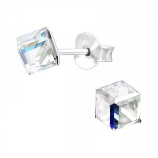 Silver ear stud, Crystal cube Swarovski crystal (6-8MM)