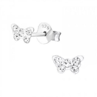 Silver stud earring, butterfly white stone (3MM)