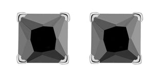 Sterling zilveren oorbel vierkant zwart (LENGTE 4-7MM)