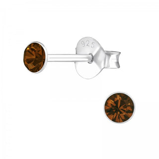 Silver stud earring, Smoked Topaz Swarovski crystal (6-8MM)