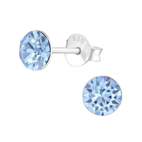 Silver stud earrings, Aquamarine Swarovski crystal (3-8MM)