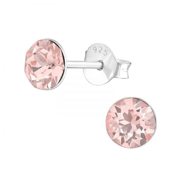 Zilveren oorknop, Licht Roze Swarovski kristal (3-5MM)